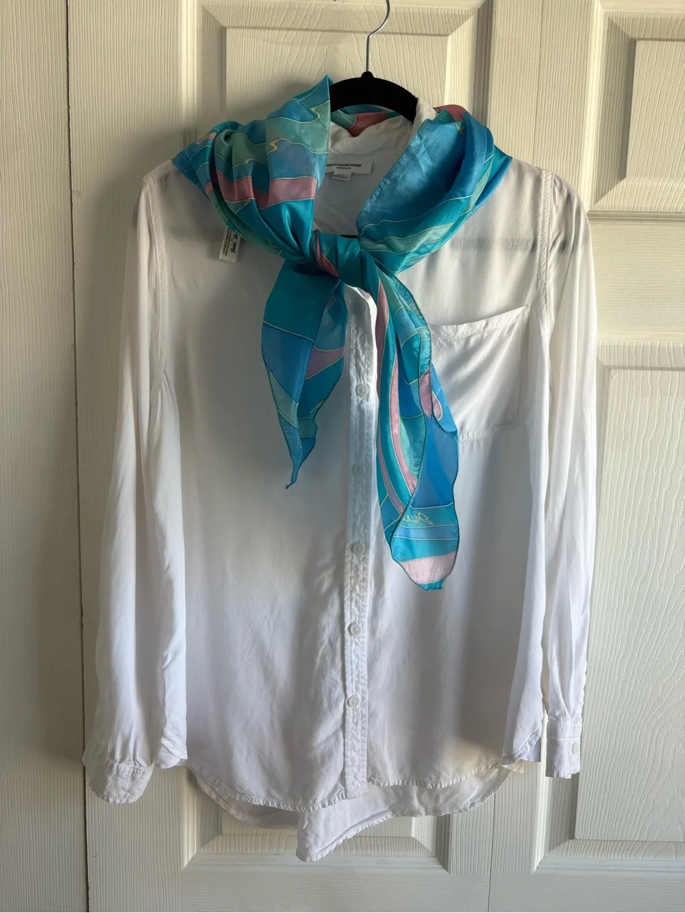 Jane Hall Blue Pink Marble Swirl Wave Abstract 6P‎ Pongee Silk Scarf Fluid Art